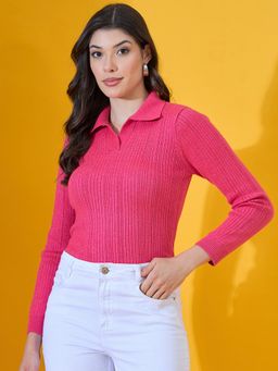98 Degree North - Women Acrylic & Resin Collar Neck Pink Sweater