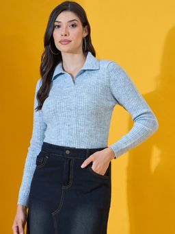 98 Degree North - Women Acrylic & Resin Collar Neck Turquoise Sweater