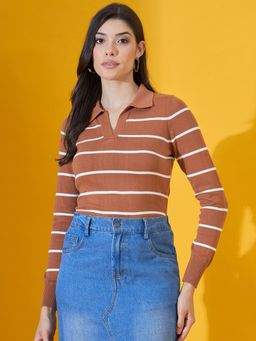 98 Degree North - Women Cotton Collar Neck Brown Sweater