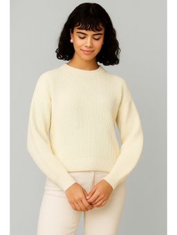 NOBARR - Women Acrylic White Drop-Shoulder Sweater