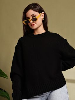 NOBARR - Women Acrylic Oversized Black Knit Sweater