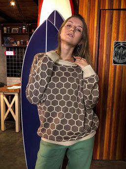 Outzidr - Women Printed Full Sleeves Brown Sweater
