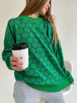 Outzidr - Women Printed Full Sleeves Green Sweater