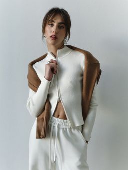 Outzidr - Women Textured Full Sleeves White Sweater