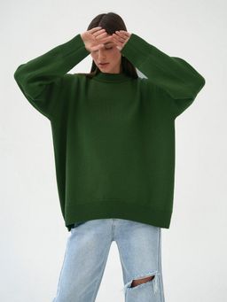 Outzidr - Women Solid Full Sleeves Green Sweater