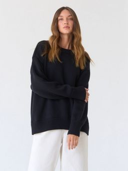 Outzidr - Women Solid Full Sleeves Black Sweater