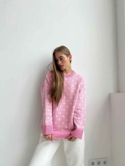 Outzidr - Women Textured Full Sleeves Pink Sweater