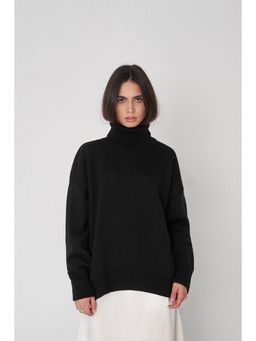 Outzidr - Women Solid Full Sleeves Black Sweater