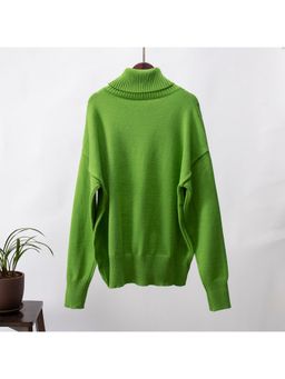 Outzidr - Women Solid Full Sleeves Green Sweater