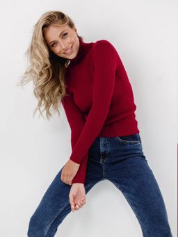Outzidr - Women Textured Full Sleeves Maroon Sweater