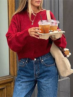 Outzidr - Women Solid Full Sleeves Red Cardigan