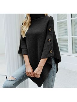 Outzidr - Women Solid Three Fourth Sleeves Black Sweater