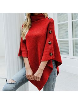 Outzidr - Women Solid Three Fourth Sleeves Red Sweater