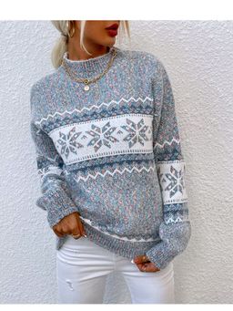 Outzidr - Women Textured Full Sleeves Grey Sweater