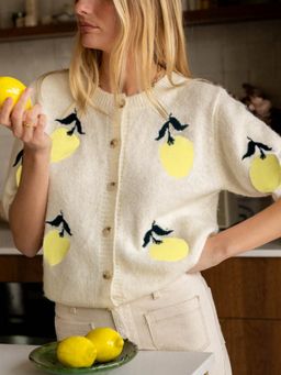 Outzidr - Women Printed Half Sleeves Cream Cardigan