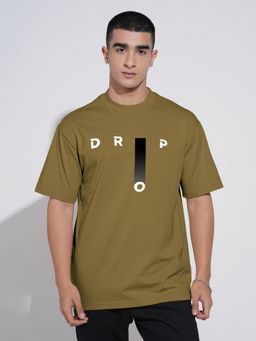 SHOWOFF - Men Olive Cotton Blend Typography Round Neck T-Shirt