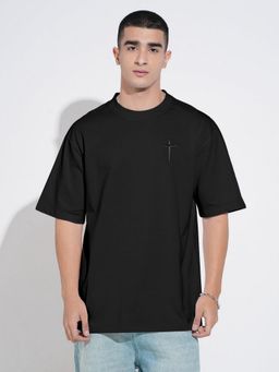 SHOWOFF - Men Black Cotton Blend Embroidered Crew Neck T-Shirt