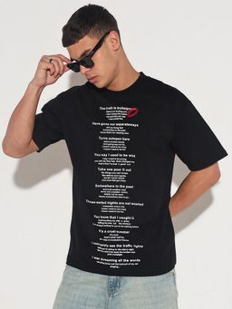 SHOWOFF - Men Black Cotton Typography Round Neck T-Shirt