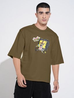SHOWOFF - Men Olive Cotton Blend Graphic Crew Neck T-Shirt