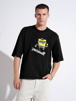 SHOWOFF - Men Black Cotton Blend Graphic Crew Neck T-Shirt
