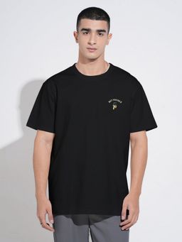 SHOWOFF - Men Black Cotton Blend Graphic Round Neck T-Shirt
