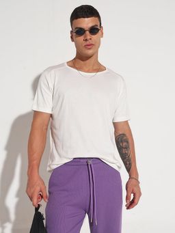 SHOWOFF - Men White Cotton Solid Round Neck T-Shirt