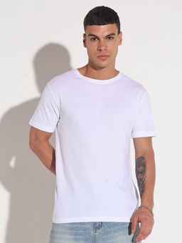 SHOWOFF - Men White Cotton Solid Round Neck T-Shirt