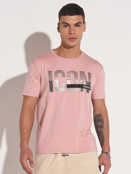 SHOWOFFFF - Men Pink Cotton Blend Typography Crew Neck T-Shirt