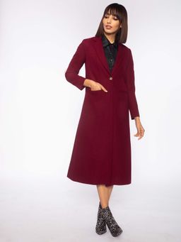 RSVP by Nykaa Fashion - Maroon Solid Notched Lapel Overcoat