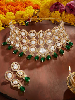 Zaveri Pearls - Green Austrian Diamonds Bridal Choker and Earrings