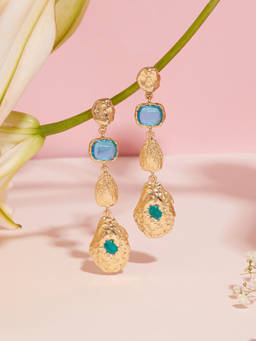 Zaveri Pearls - Turquoise Blue Stones Bold Gold Contemporary Drop Earrings