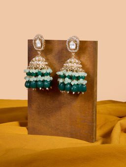 Zaveri Pearls - Green Cluster Beads Drop Diamonds Traditional Jhumki Earrings
