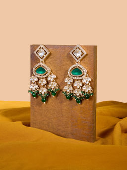 Zaveri Pearls - Green Stone Beads Dazzling Austrian Diamonds Dangle Earrings