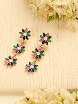 Zaveri Pearls - Multicolor Stones Flowers Contemporary Drop Earrings