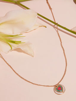 Zaveri Pearls - Multicolor Enamel Heart Shape Contemporary Pendant With Chain