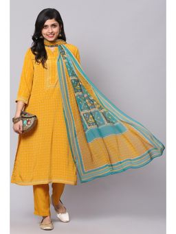 Biba - Yellow Crepe Unstitched Dress Material Suit Set
