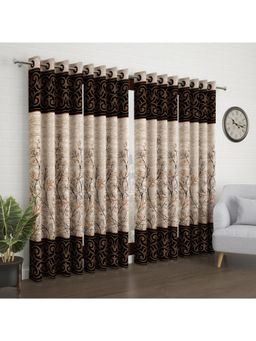 Story@Home - Cream & Brown Abstract 4 Pc Door Curtain 7 Feet (Pack of 4)