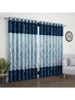 Story@Home - Blue & White Abstract 4 Pc Door Curtain 7 Feet (Pack of 4)