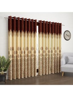 Story@Home - Dark Brown & Ivory Ethnic 4 Pc Door Curtain 7 Feet (Pack of 4)