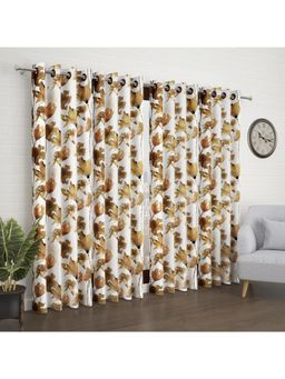Story@Home - Off White & Brown Floral 4 Pc Door Curtain 7 Feet (Pack of 4)