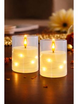 Golden Peacock - Transparent Led Candle Holder (Pack of 2)