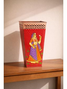 Golden Peacock - Red & Purple Handpainted Decorative Vase