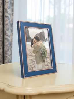 Golden Peacock - Classic Navy Blue & Gold Accent Table Photo Frame (5X7 Inch)