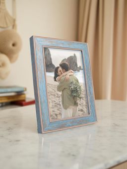 Golden Peacock - Blue Textured 5X7 Inch Premium Table Photo Frame