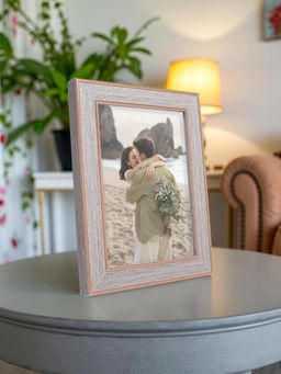 Golden Peacock - 5 X 7 Inch Dark Wood Textured Photo Frame With Gold Accent