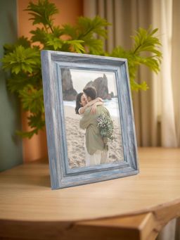 Golden Peacock - 5X7 Inch Bluish Grey Textured Table Photo Frame