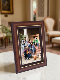 Golden Peacock - Classic Walnut Brown Table Photo Frame (5X7 Inch)