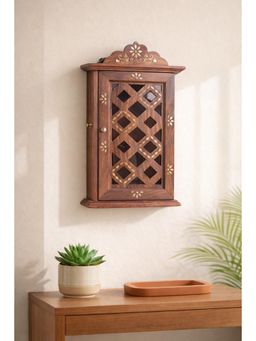 Golden Peacock - Brown Wall-Mounted Handcrafted Wooden Key Holder