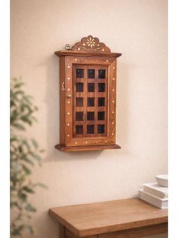 Golden Peacock - Brown Handcrafted Wooden Wall Mounted Key Holder