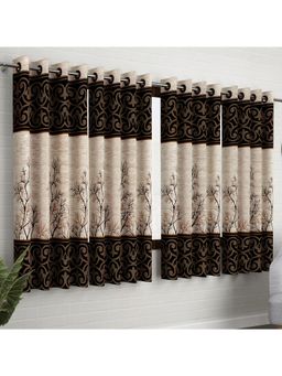 Story@Home - Cream & Brown Abstract 4 Pc Window Curtain 5 Feet (Pack of 4)
